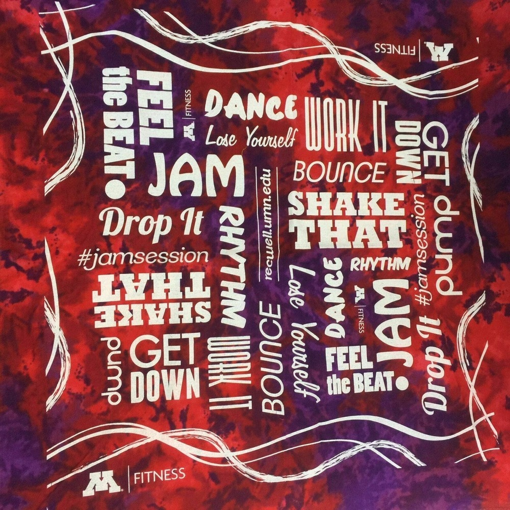 M Fitness Bandana Square Scarf Purple Red White Wording Print Dance Shake